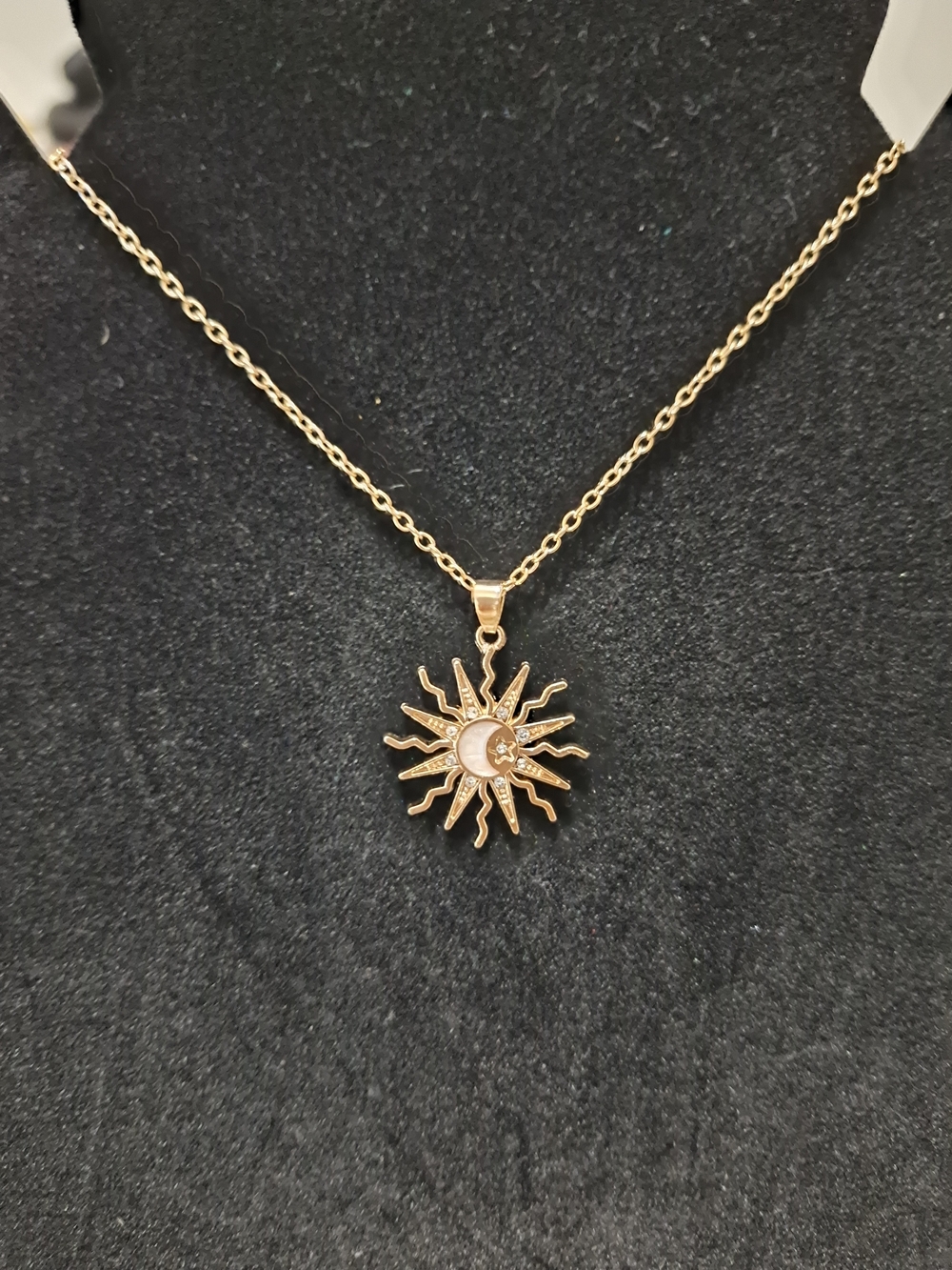 Gold Sun & Crescent Moon Pendant Necklace - Women Jewelry
